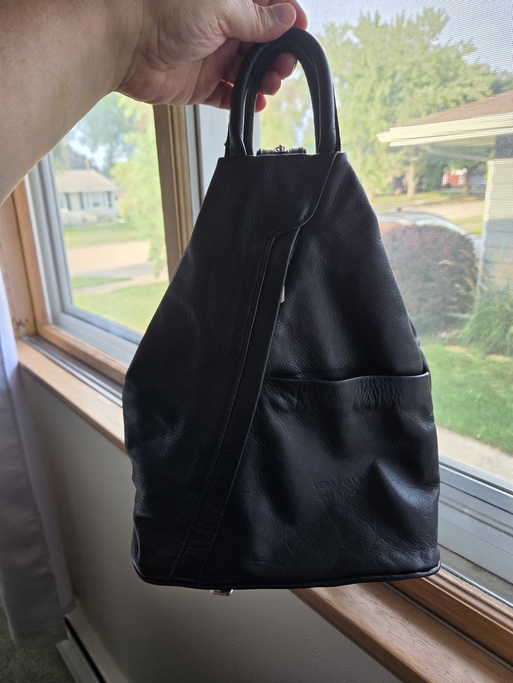 Vera Pelle Black Leather Backpack Tote